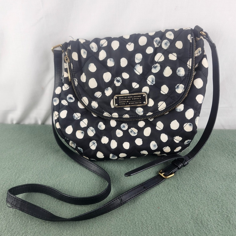 Marc By Marc Jacobs Natasha Nylon Quilted Crossbody Bag Purse Black White Dot
